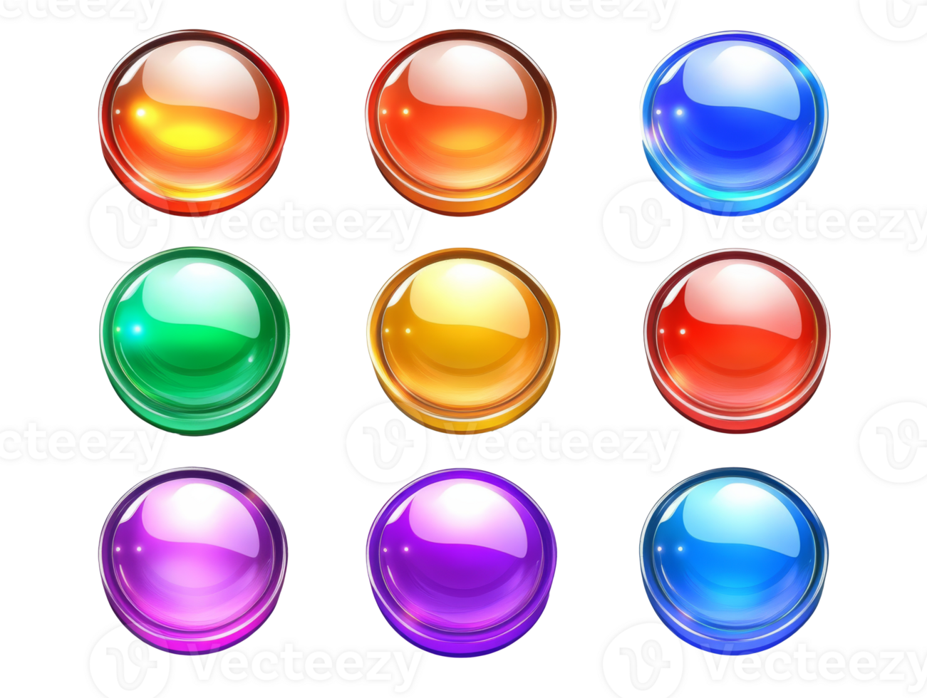Colorful glossy spheres arranged in a grid pattern, cut out transparent png
