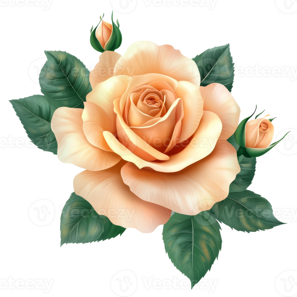 Soft peach rose with delicate buds, cut out transparent png