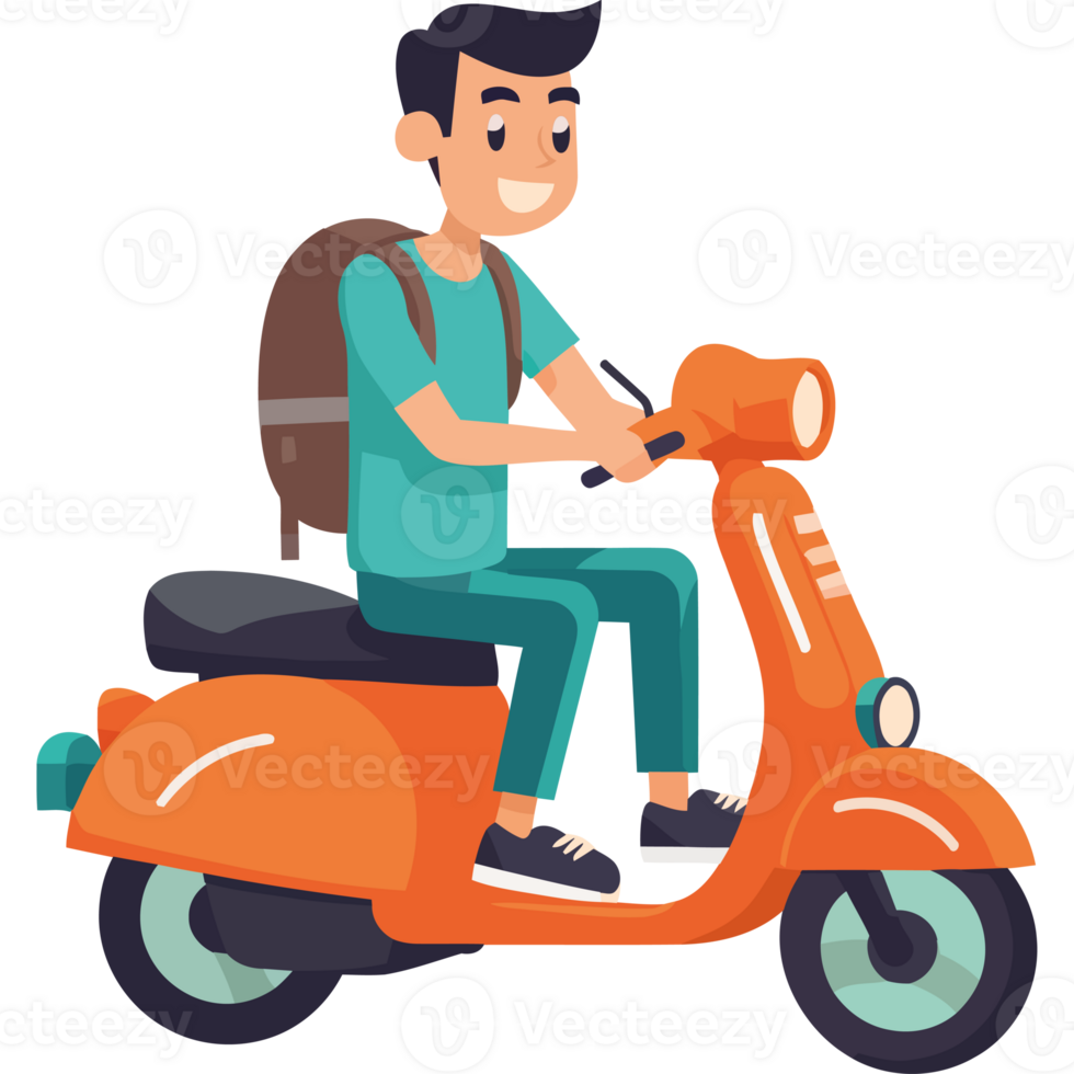 A man is riding a scooter on a black background png