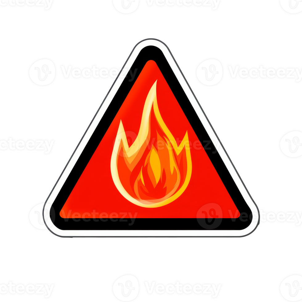 Red triangle fire hazard warning sign, cut out transparent png