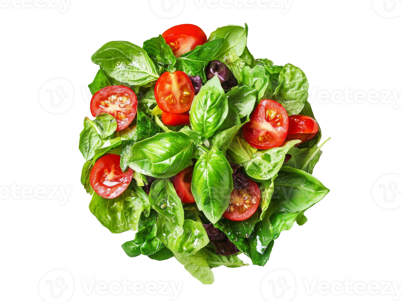 sallad med sallad och tomater på tallrik, skära ut transparent png