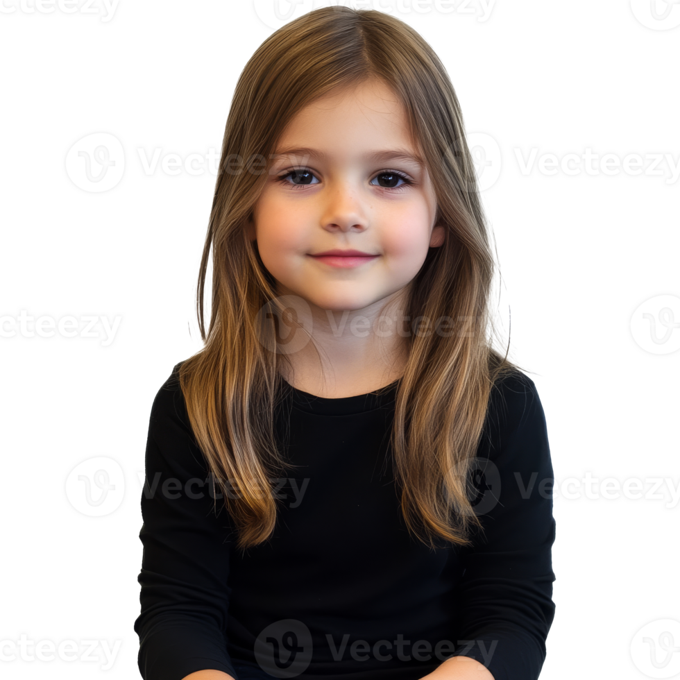 Girl with long hair on white background, cut out transparent png