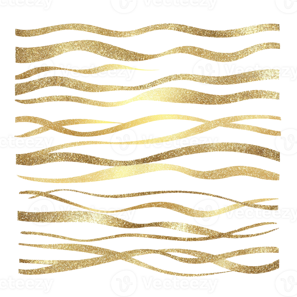 Gold wave patterns on white background, cut out transparent png