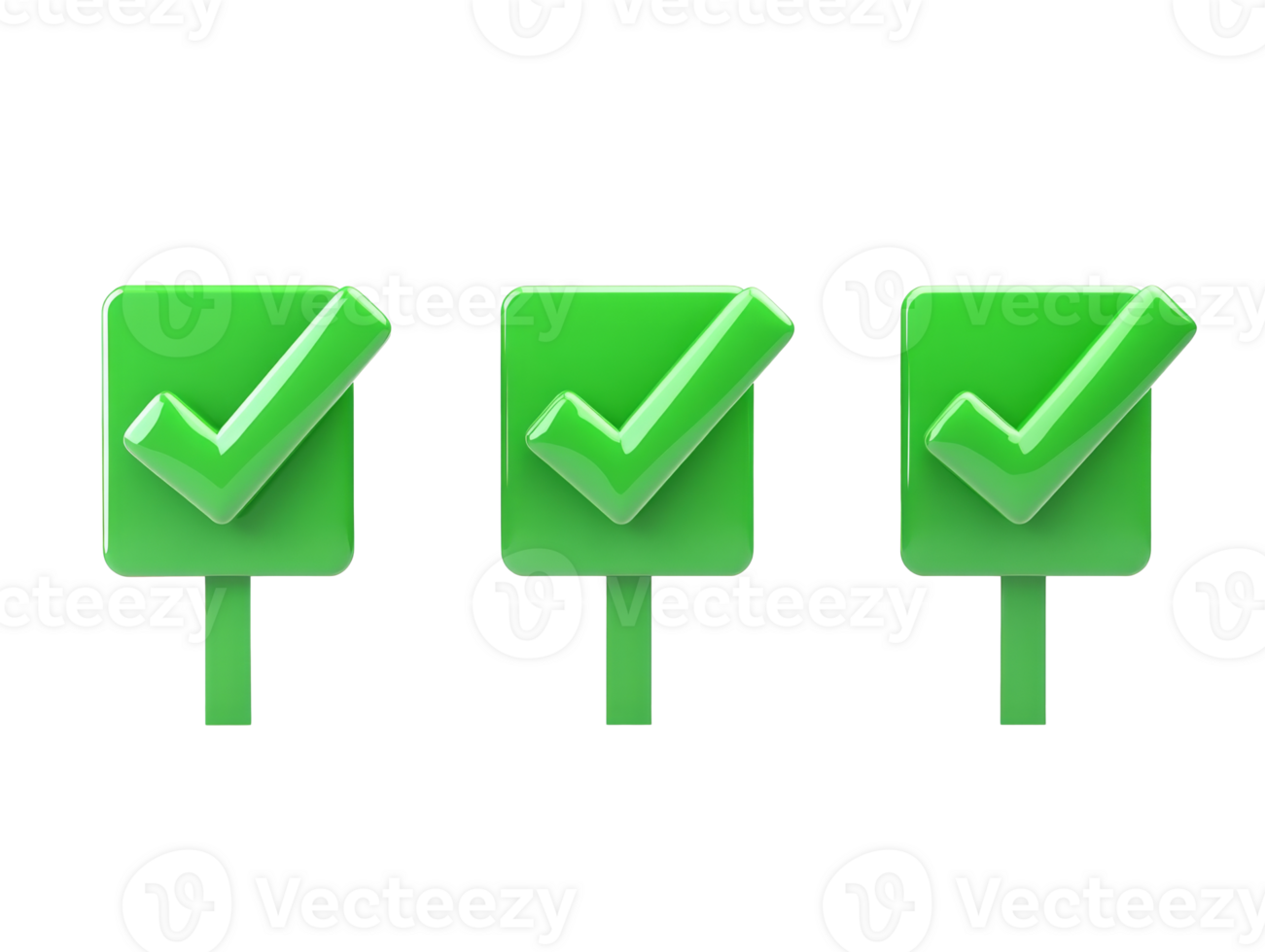 Three green check marks on white background, cut out transparent png