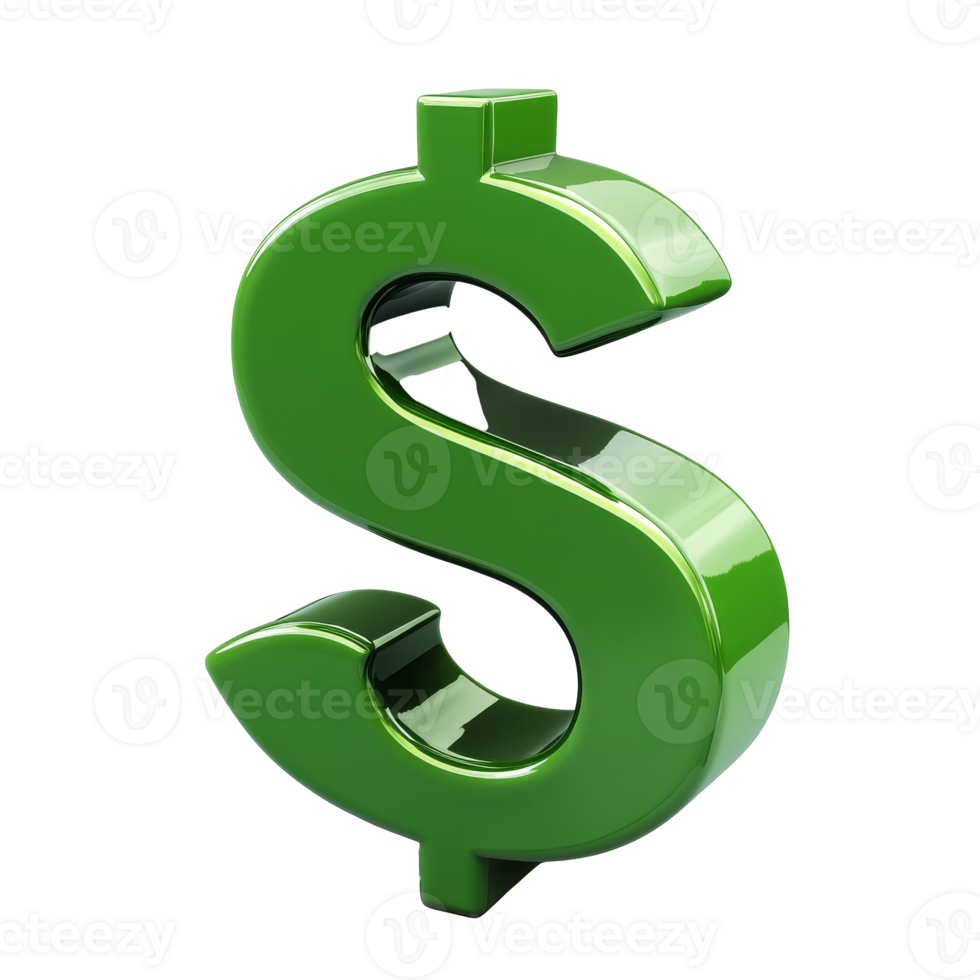 3d vert dollar signe sur blanc arrière-plan, Couper en dehors transparent png