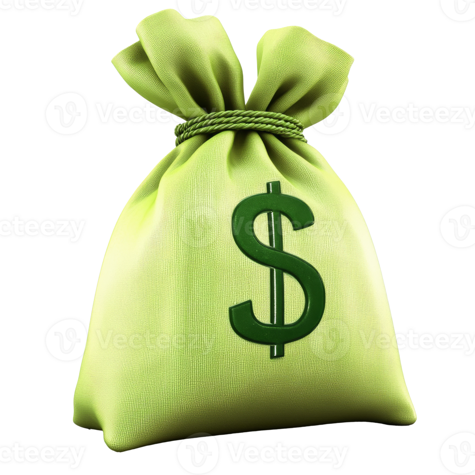 Green money bag symbolizing wealth, cut out transparent png