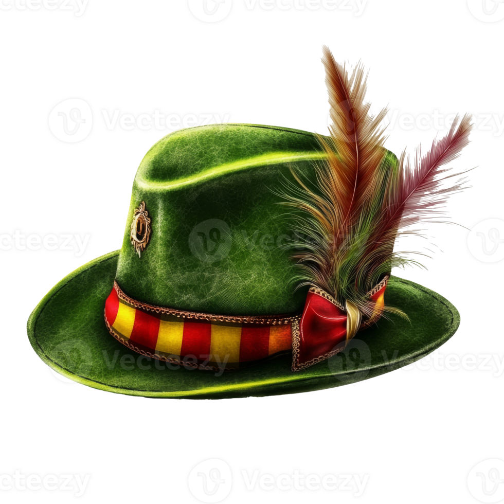 Festive green hat with feathers, cut out transparent png