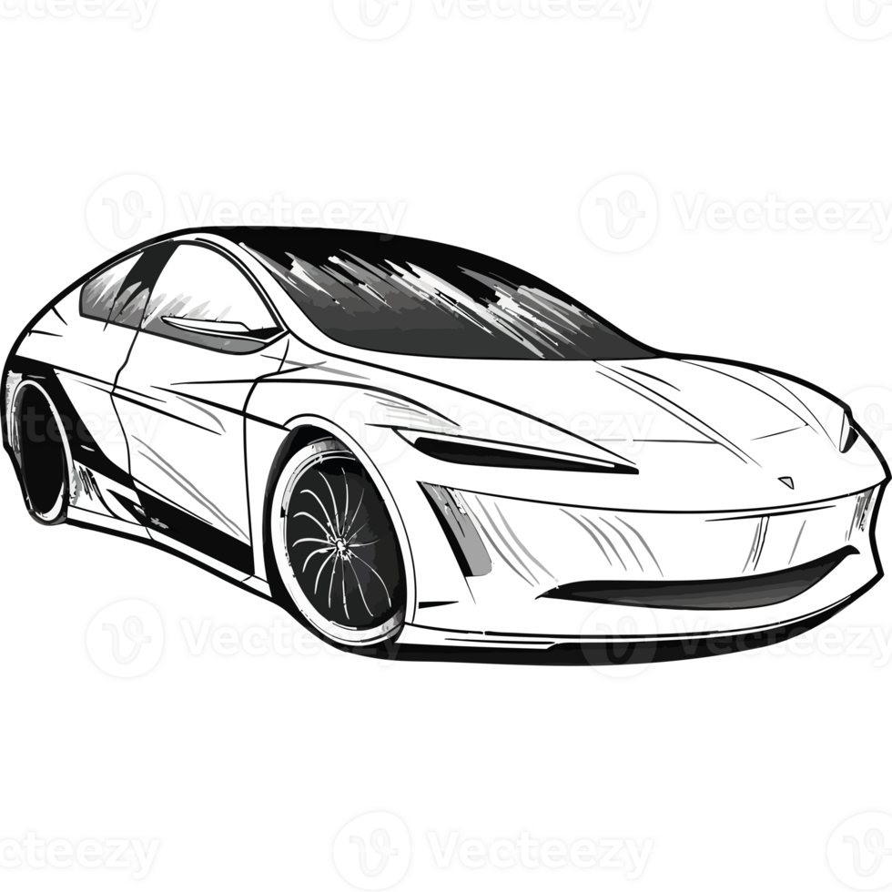 A drawing of a white sports car on a black background png