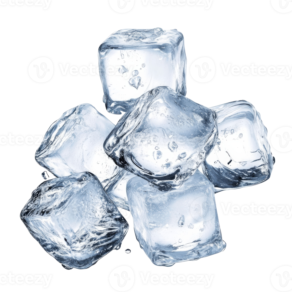 Stacked clear ice cubes for drinks, cut out transparent png