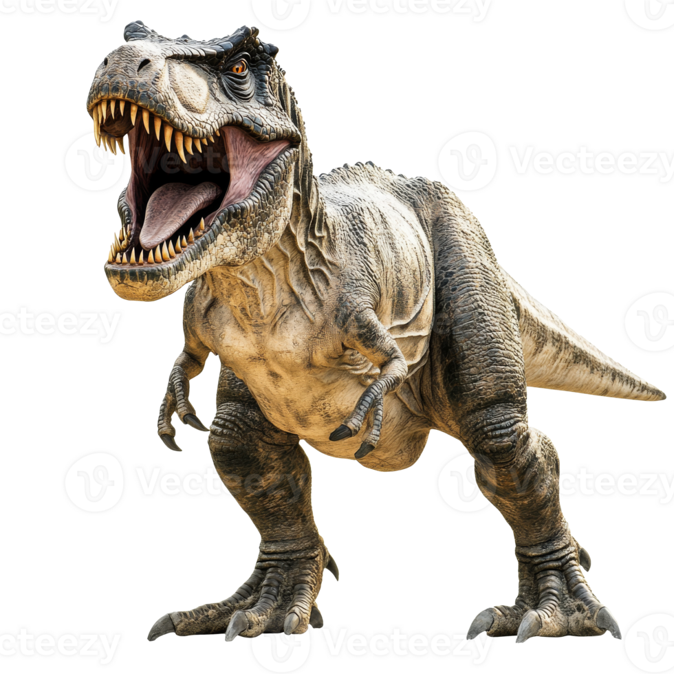 Large Tyrannosaurus rex roaring in a natural pose, cut out transparent png