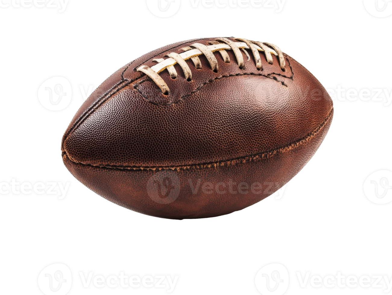 Classic brown football resting on a flat surface, cut out transparent png