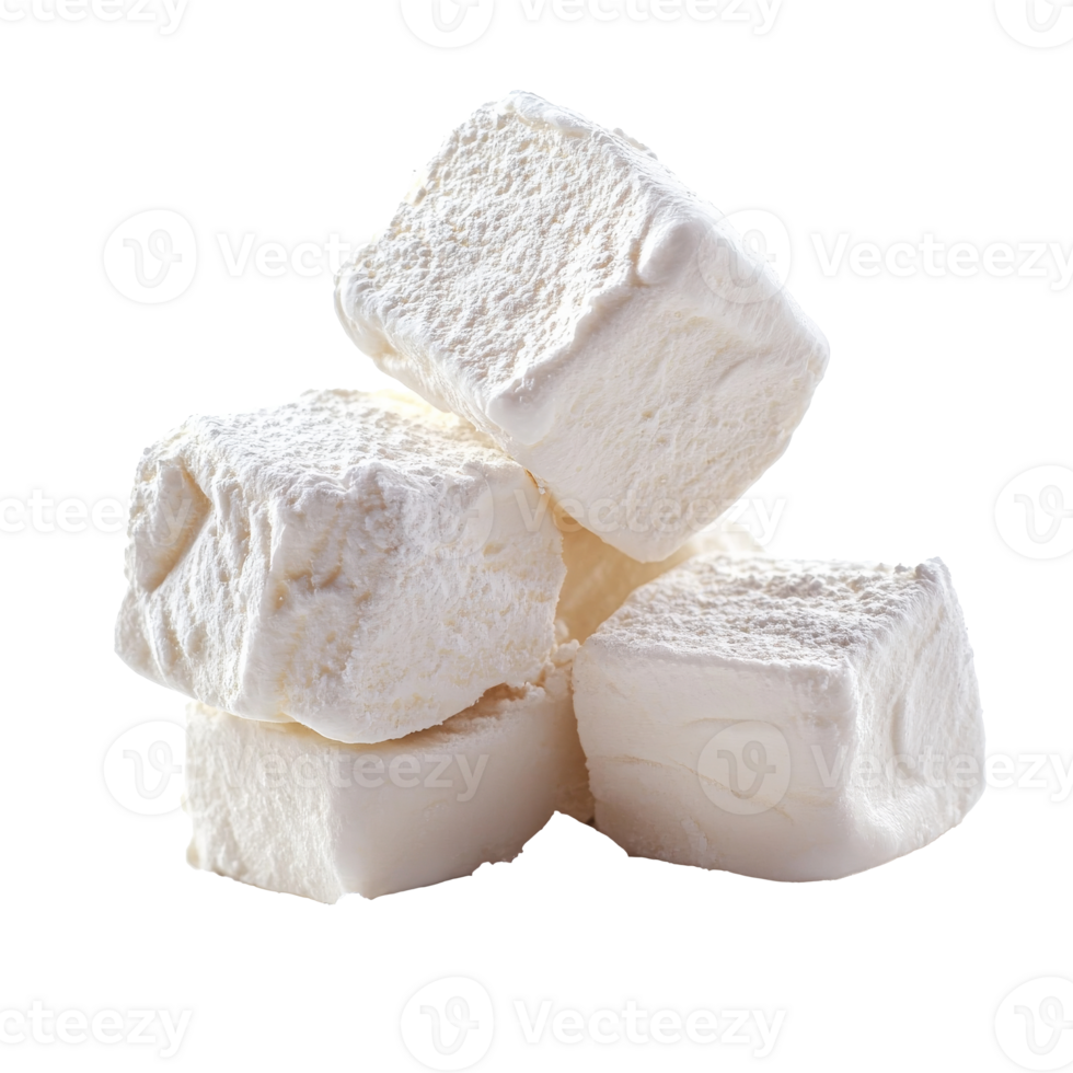 Marshmallow cubes on white background, cut out transparent png