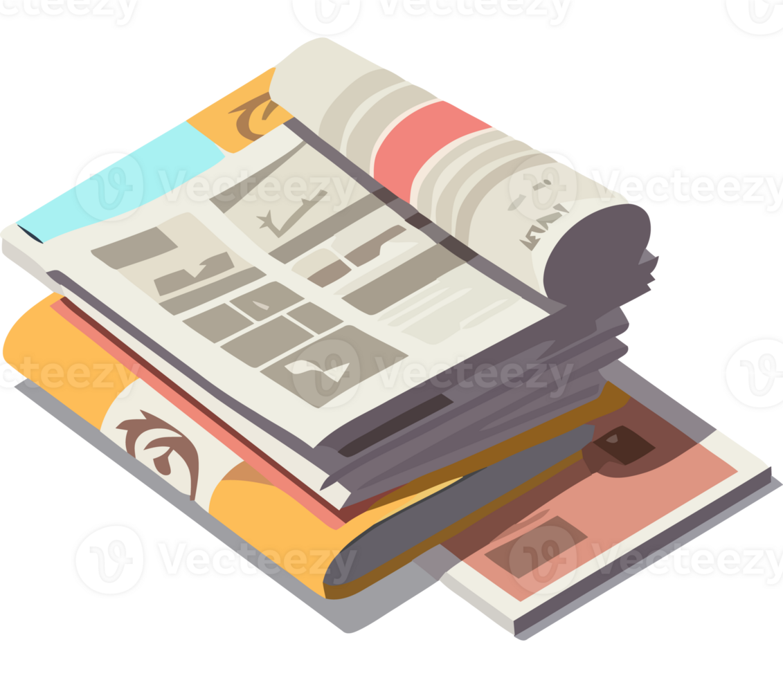 A stack of newspapers and a book on a black background png