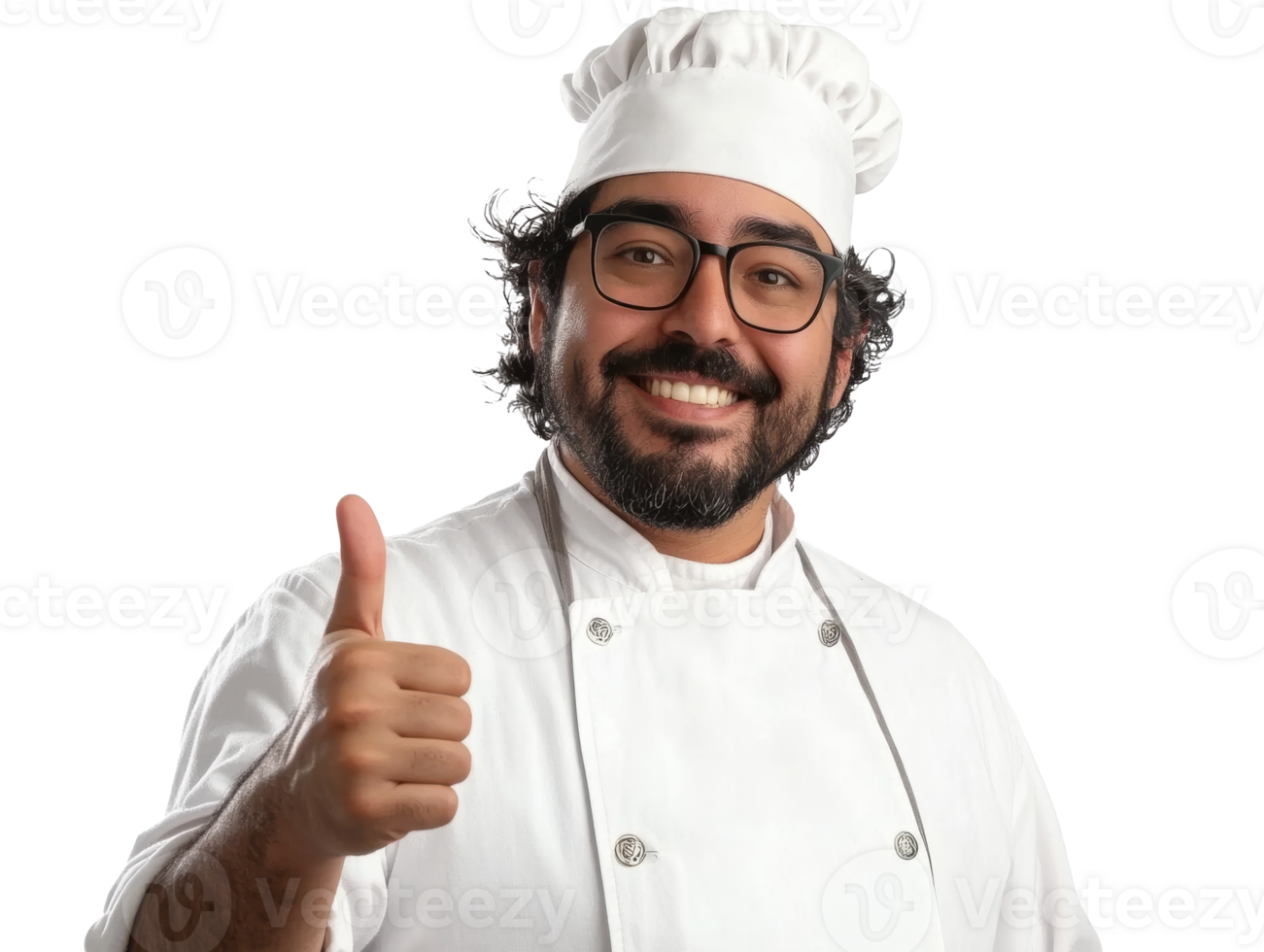 Chef in white gives thumbs up, cut out transparent png