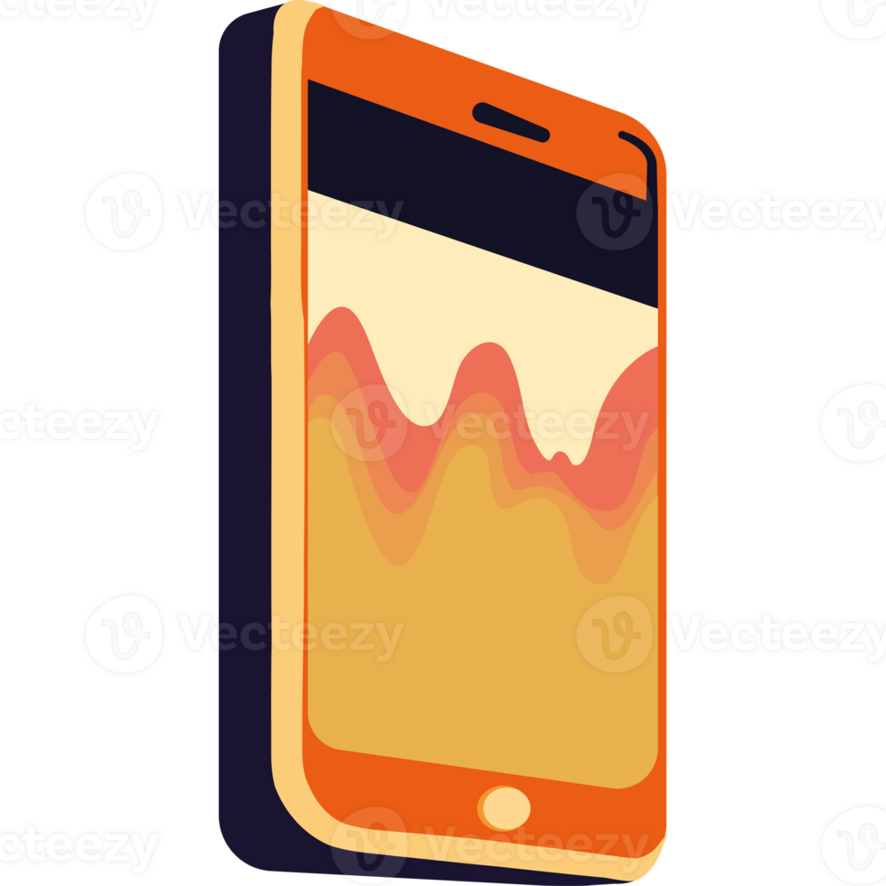 An orange and black smartphone with a graph on the screen png