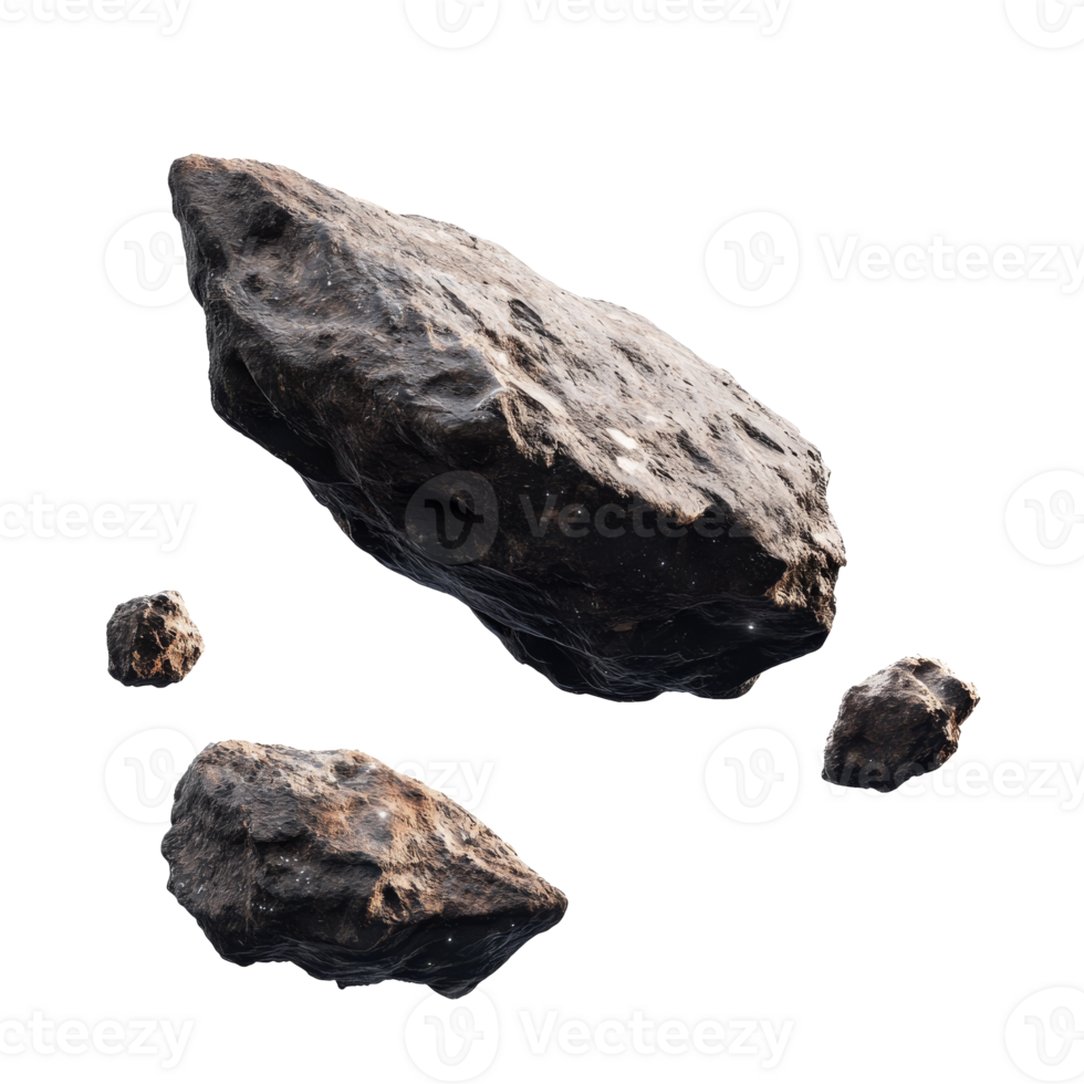 Natural black rocks isolated on a white background, cut out transparent png