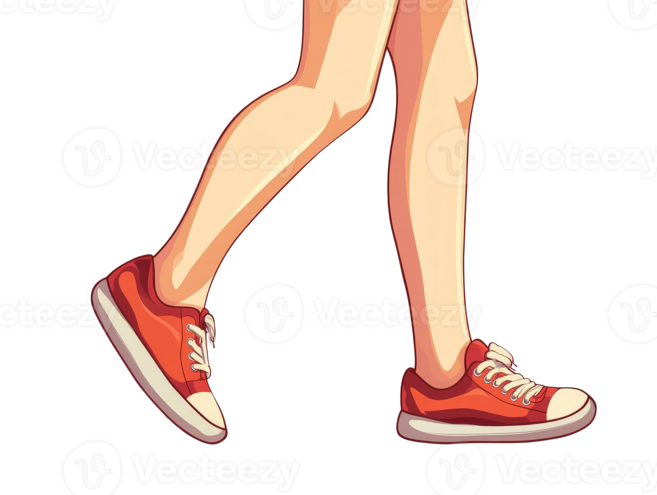 Walker in red sneakers on bright background, cut out transparent png