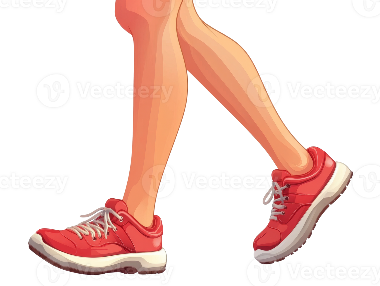 Person walking in red sneakers on a sunny day, cut out transparent png