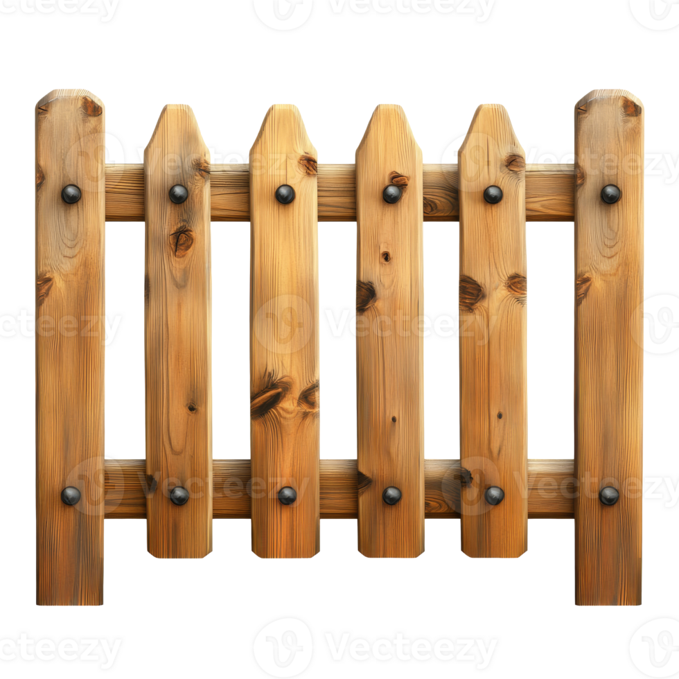 Wooden fence panel in a simple design for gardens, cut out transparent png