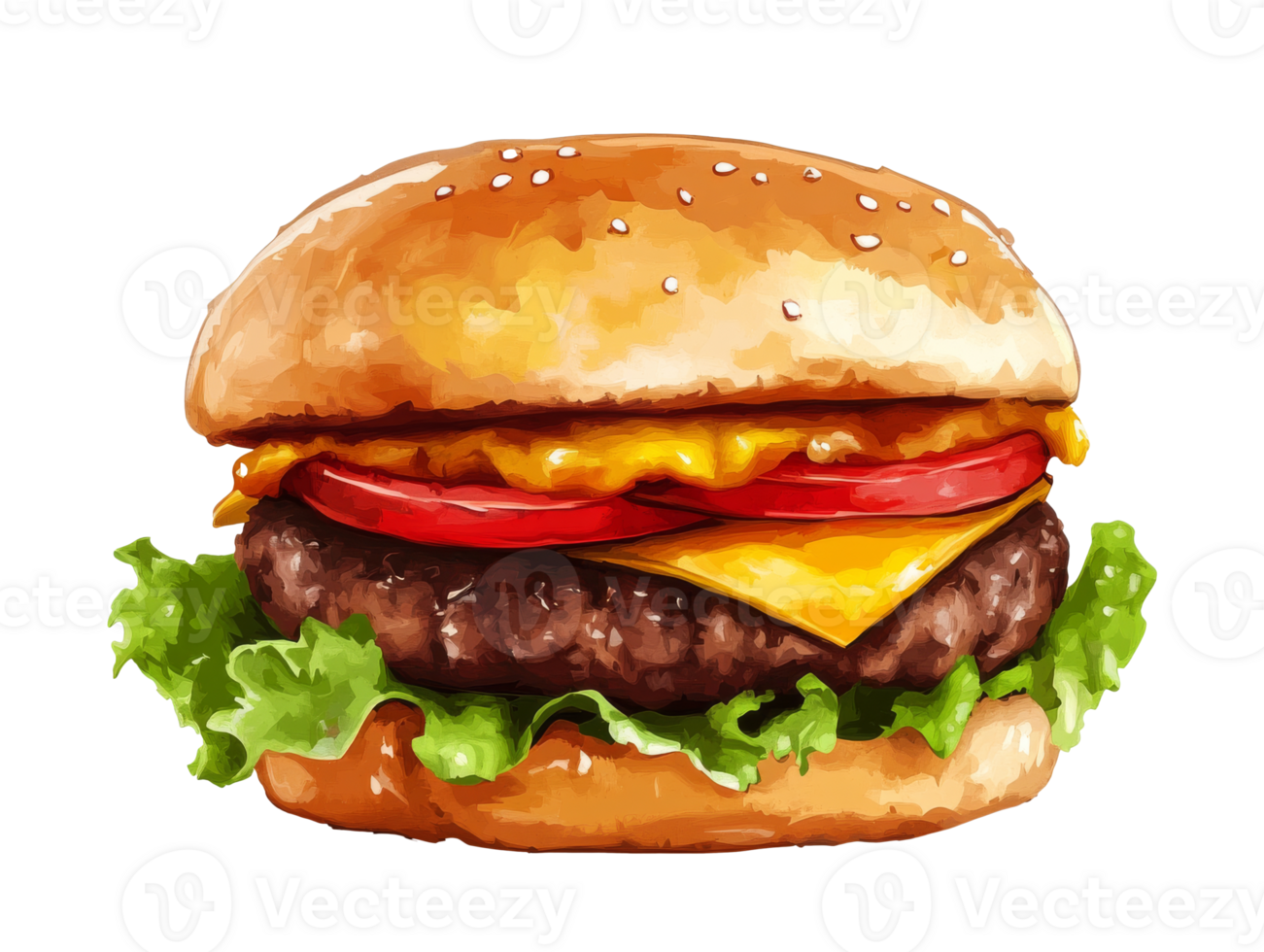 Delicious cheeseburger with lettuce and tomatoes, cut out transparent png