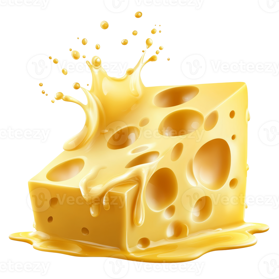 Melting cheese with splashes on white, cut out transparent png