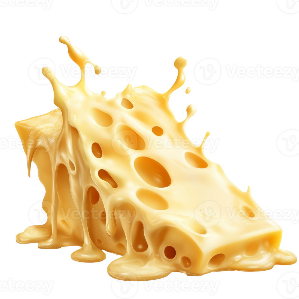 Melting cheese block on a clean white background, cut out transparent png