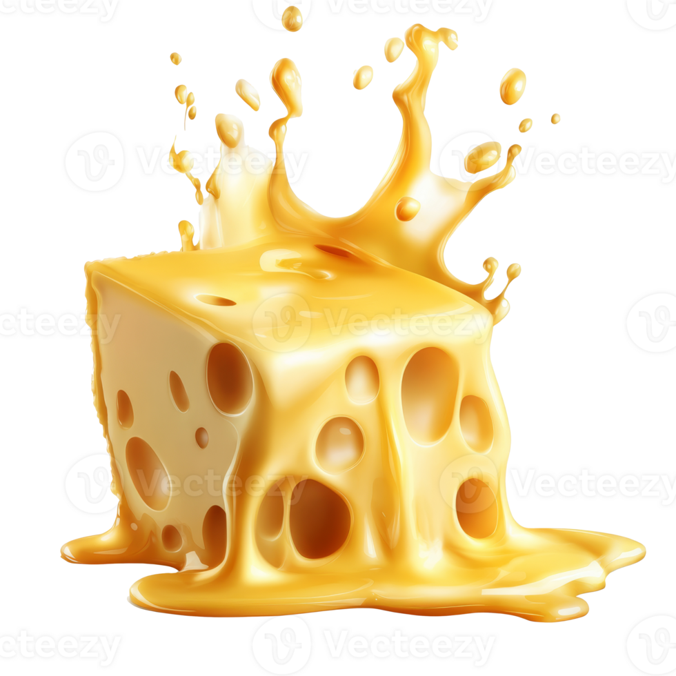 A block of melting cheese splashes in mid-air, cut out transparent png