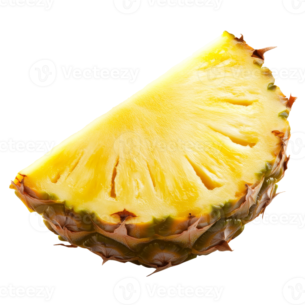 Freshly cut pineapple slice on a white background, cut out transparent png