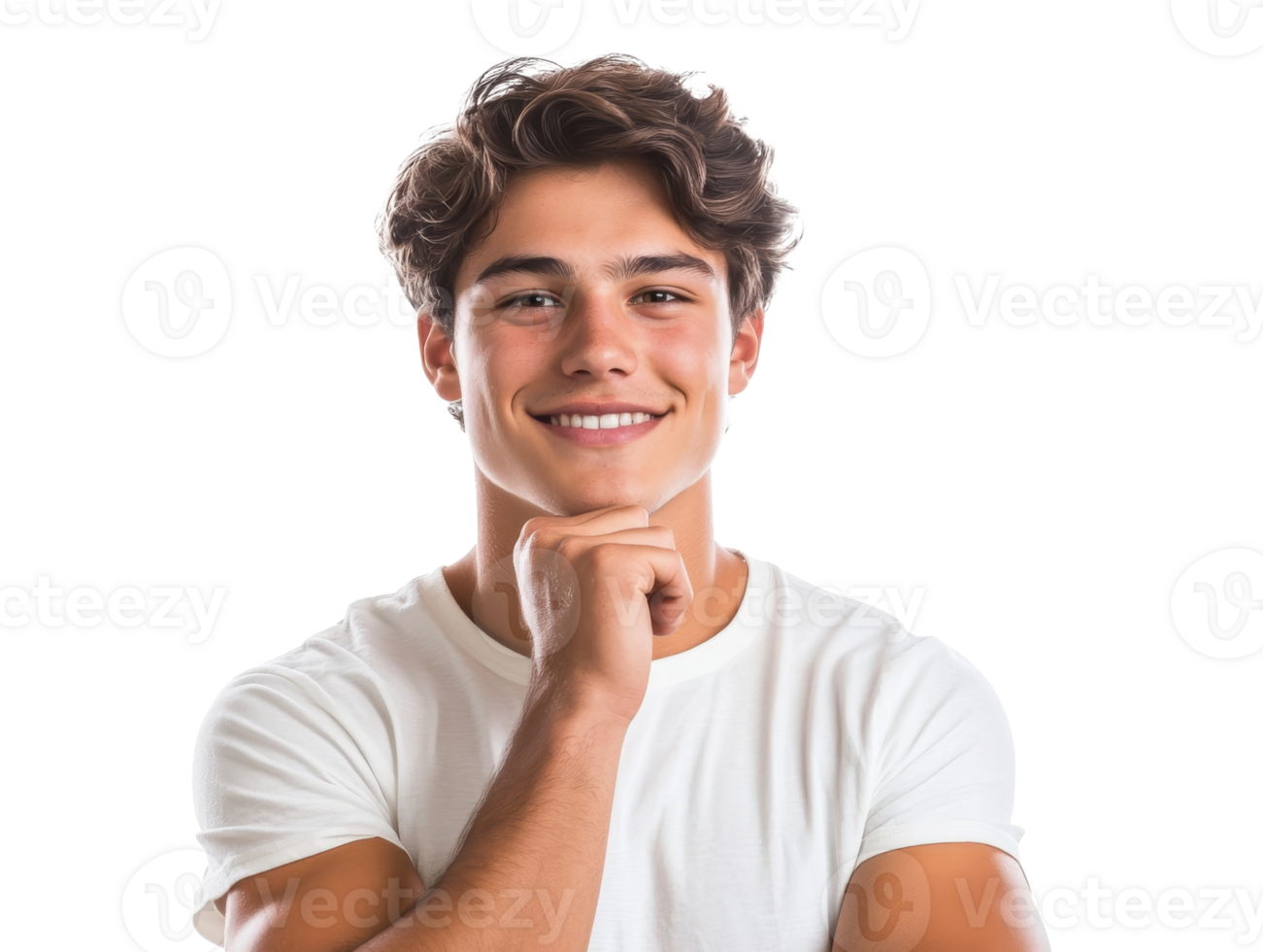 Young man indoors with a thoughtful look, cut out transparent png