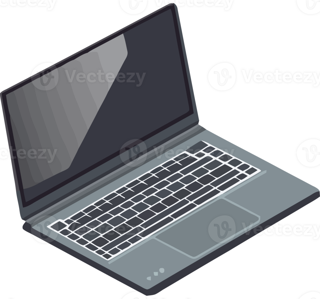 An open laptop computer is shown on a black background png