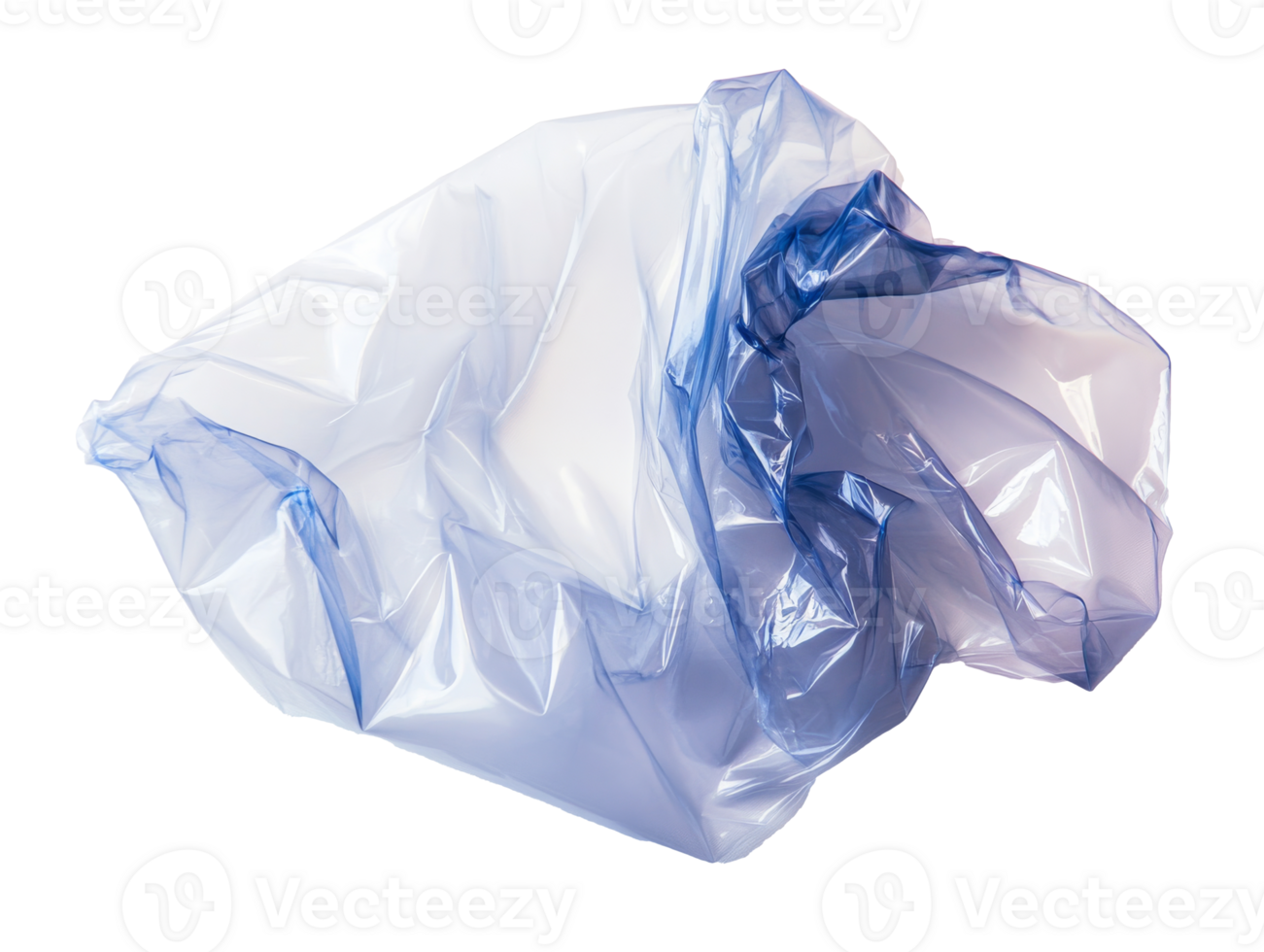 Crumpled plastic bag in light blue hue on display, cut out transparent png