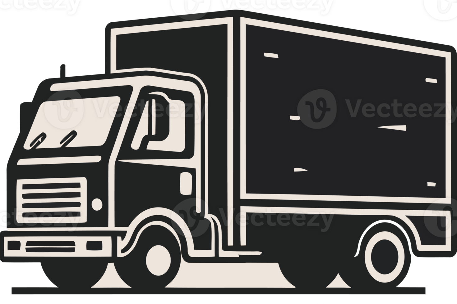 A black and white truck with a white box on the side png