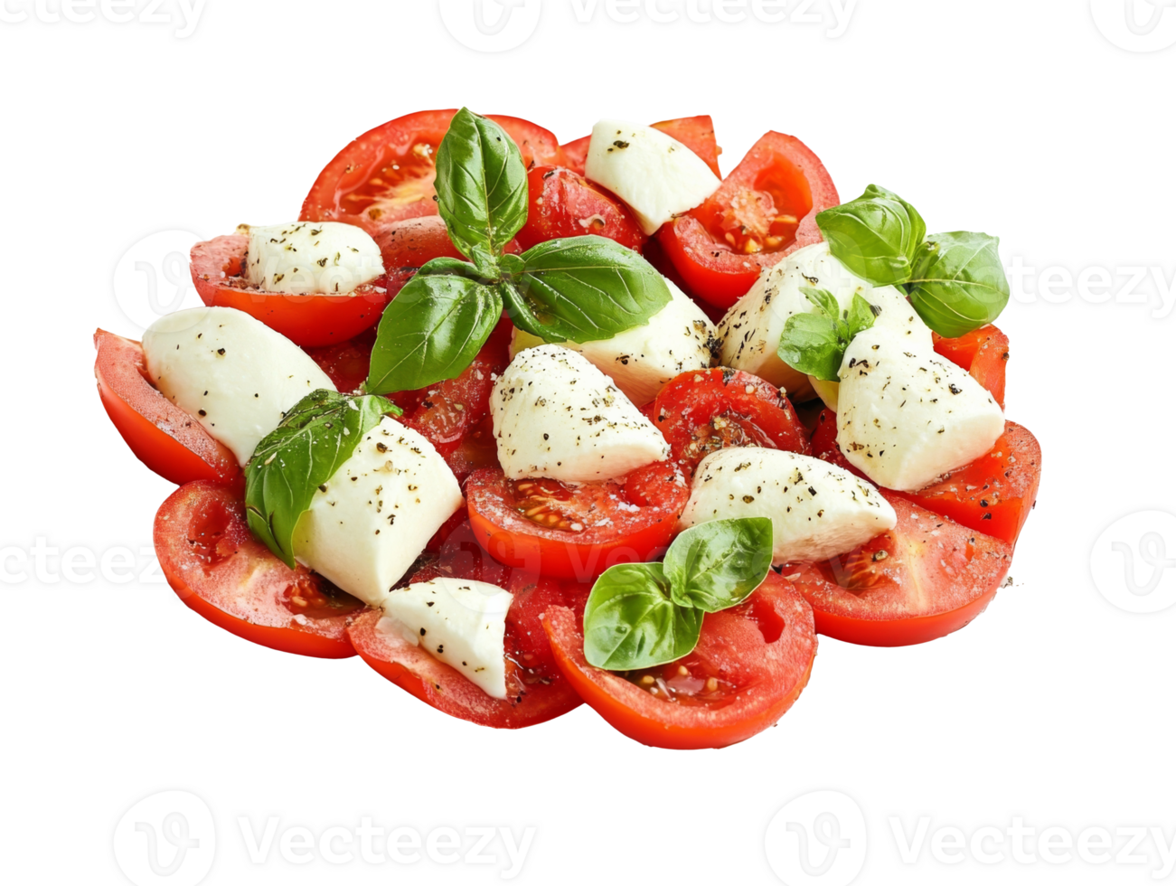 Tomato mozzarella salad with basil, cut out transparent png
