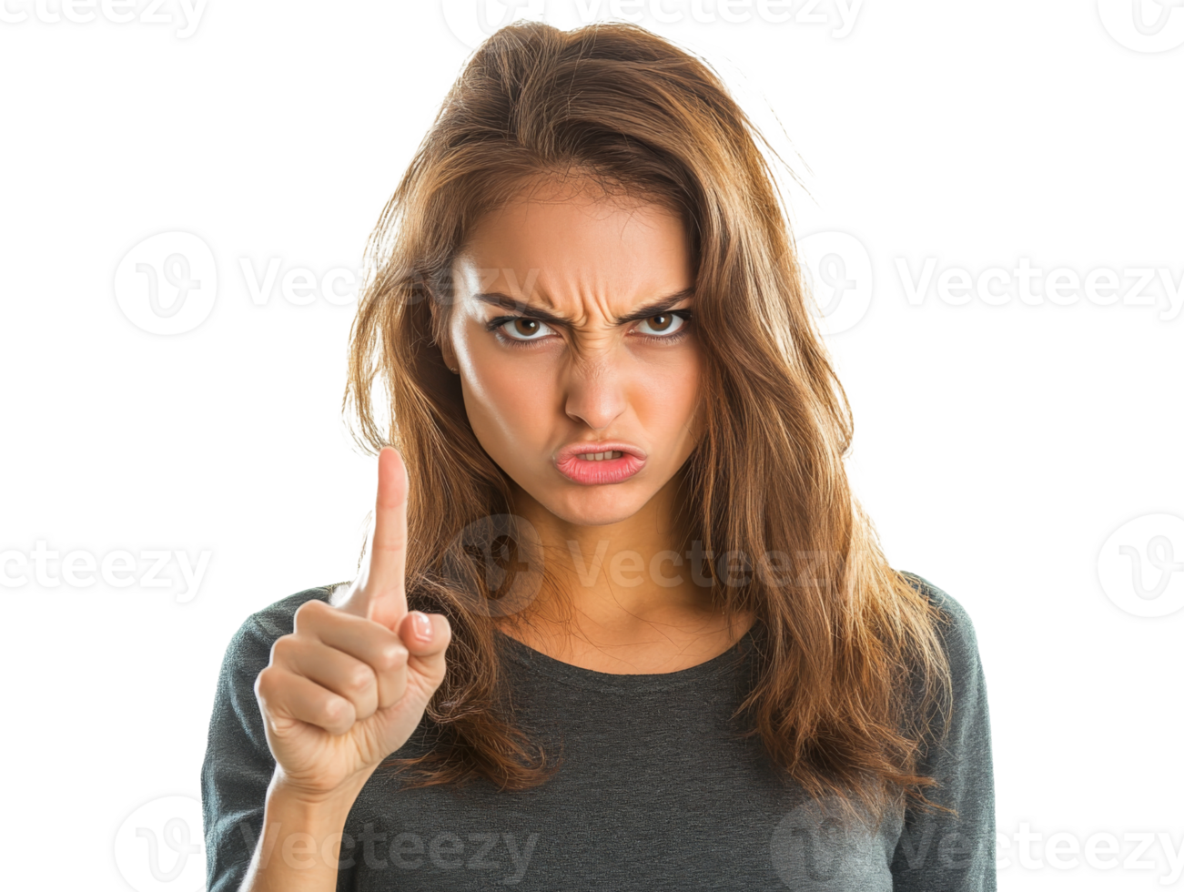 Stern woman points finger in warning, cut out transparent png
