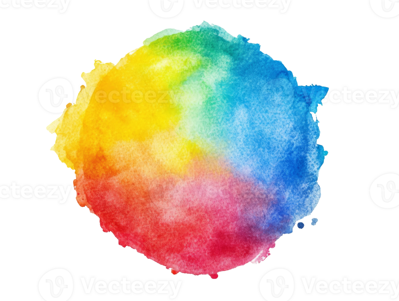 Vibrant watercolor circle in rainbow colors, cut out transparent png