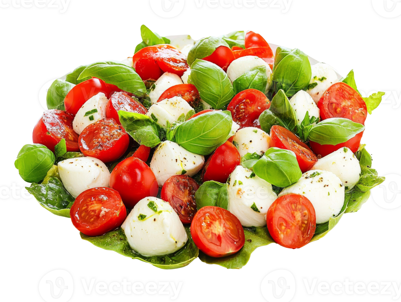 Mozzarella e pomodoro insalata con basilico, tagliare su trasparente png
