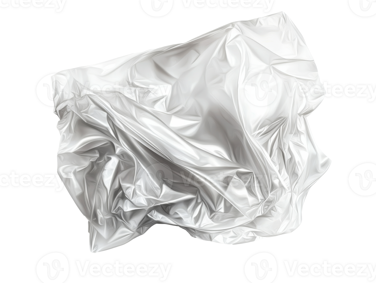 Crumpled silver material on a white background, cut out transparent png