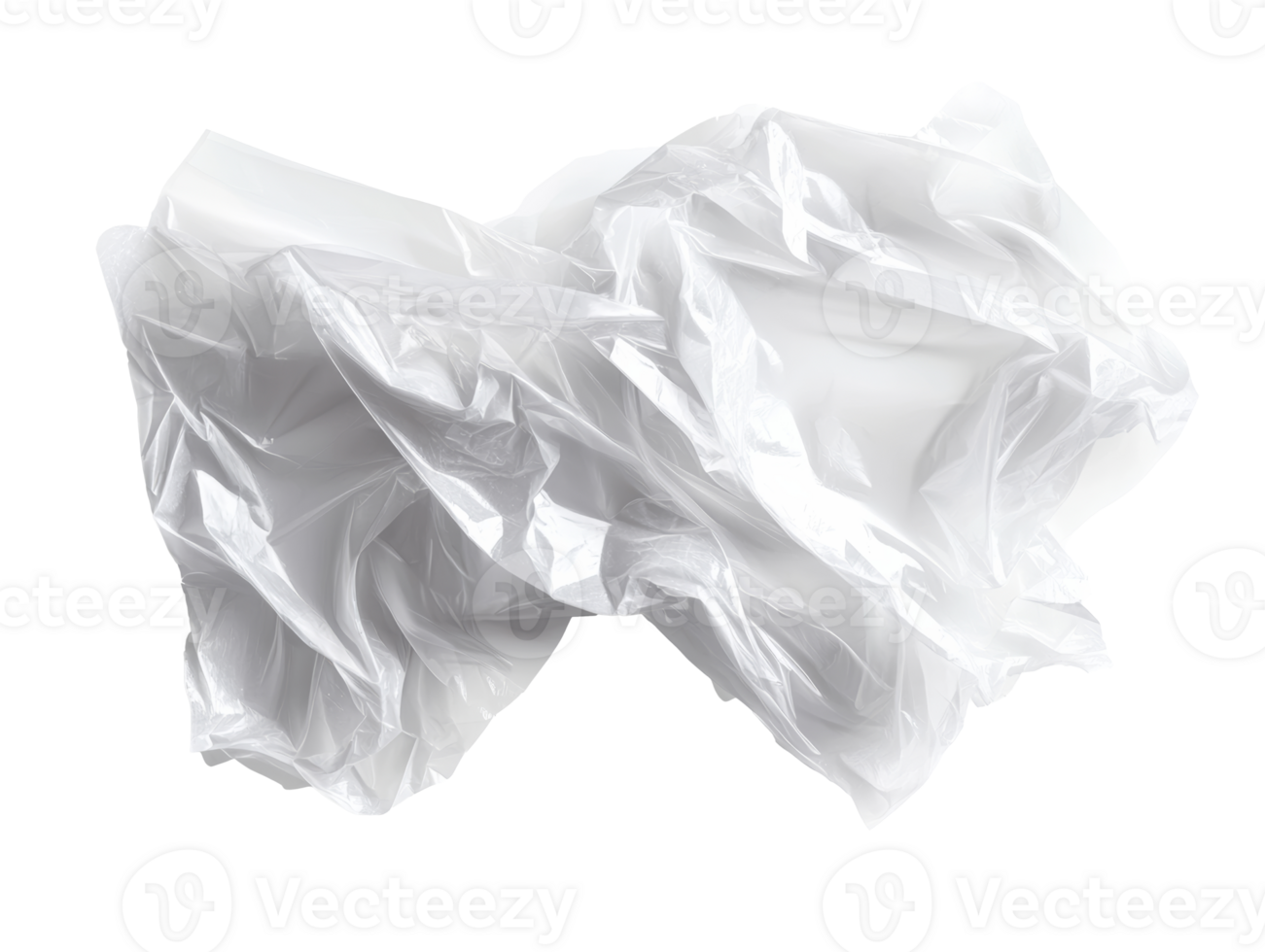 Wrinkled white plastic on bright bg, cut out transparent png