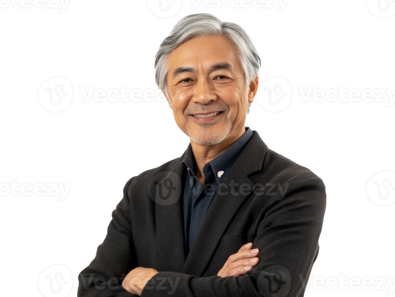 Senior man smiling confidently in a studio setting, cut out transparent png