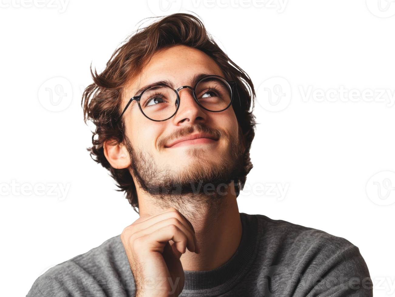 Thoughtful young man deep in thought, cut out transparent png