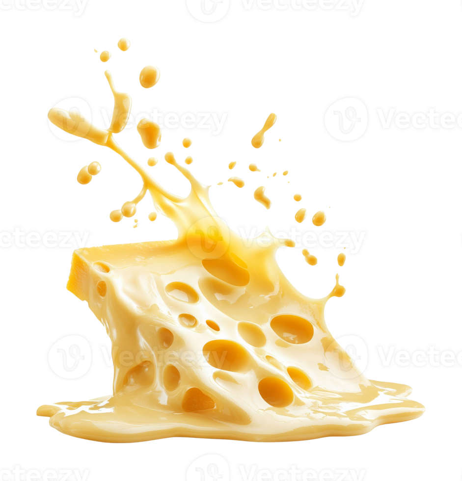 Melting cheese splatters on a white surface, cut out transparent png