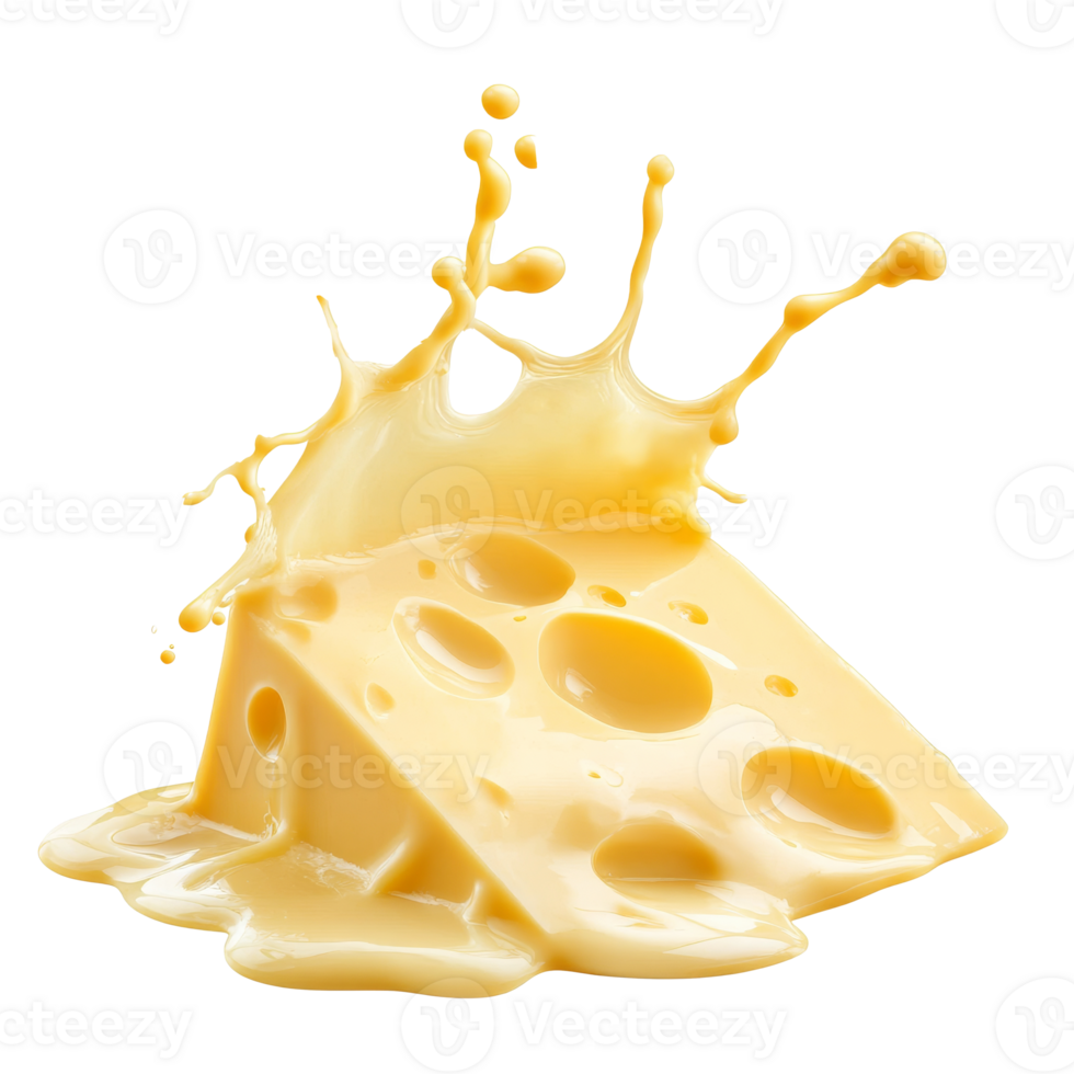 Cheese slice in melted sauce on white, cut out transparent png
