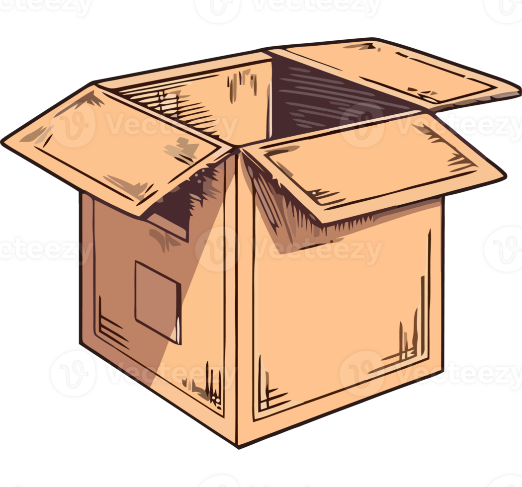 An open cardboard box on a black background png