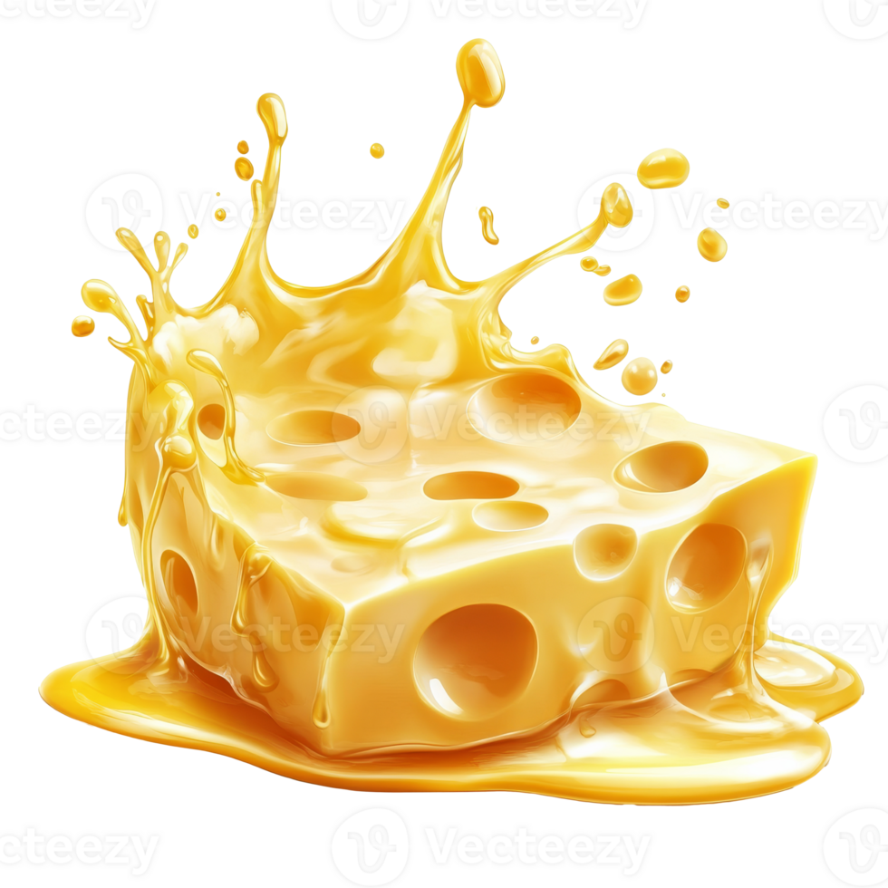 Melted cheese splashing on a white background, cut out transparent png
