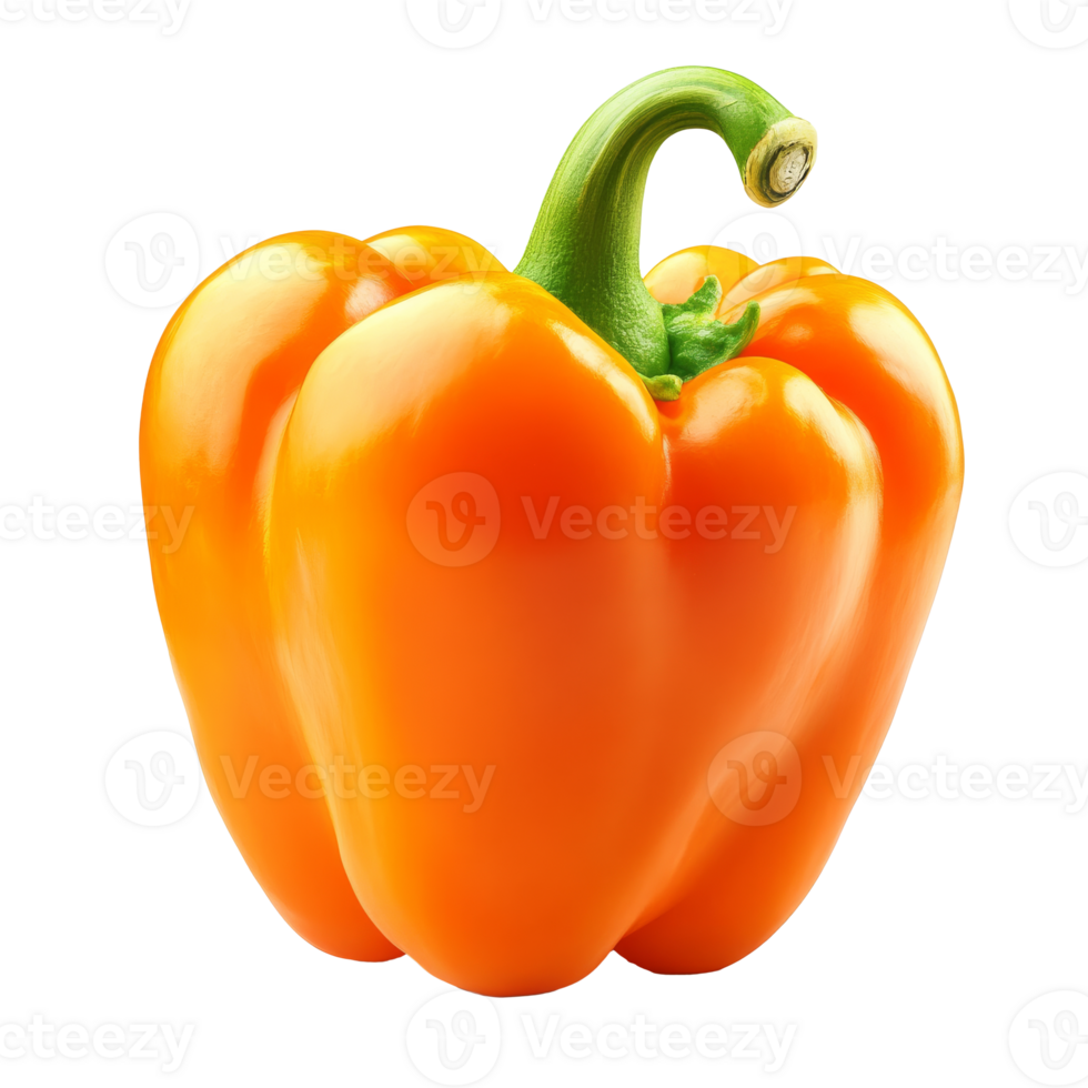 Bright orange bell pepper on a white background, cut out transparent png