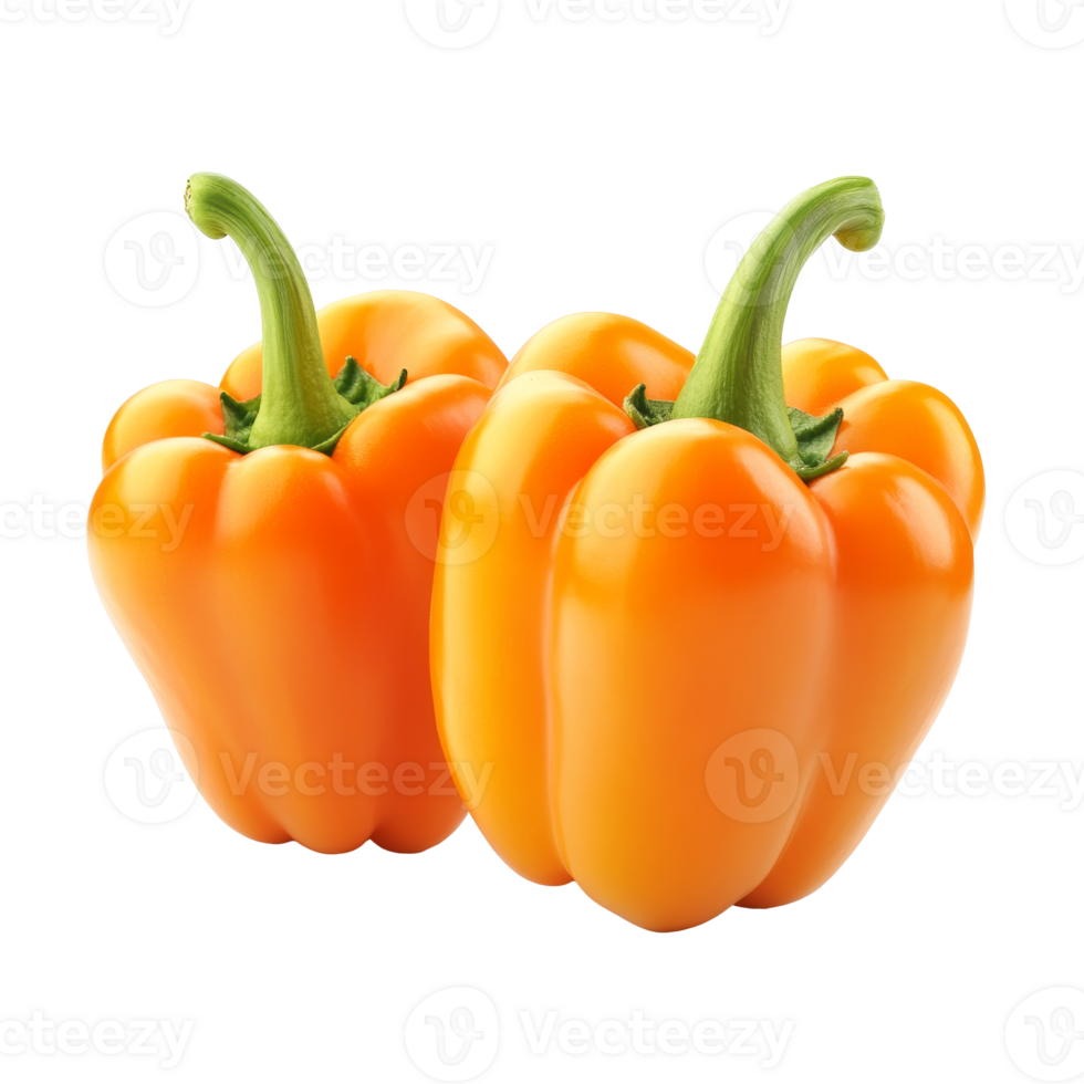 Fresh orange bell peppers on a white background, cut out transparent png