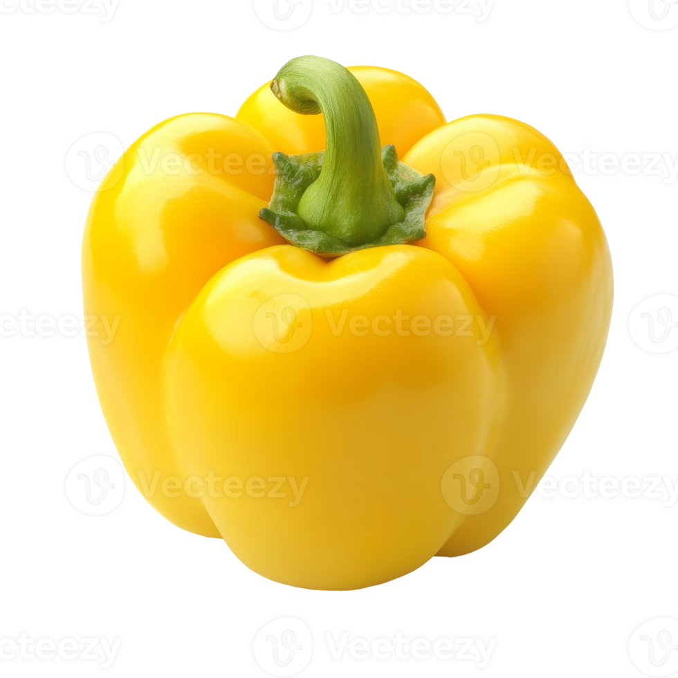 Bright yellow bell pepper on a white background, cut out transparent png