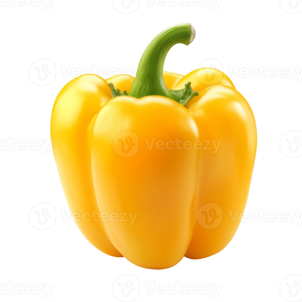Bright yellow bell pepper on a white background, cut out transparent png