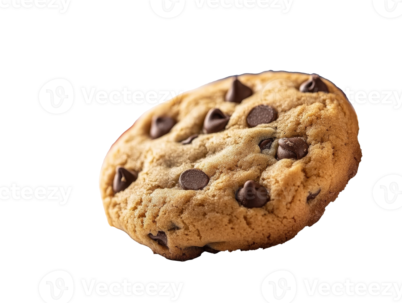 Warm chocolate chip cookie on white plate, cut out transparent png