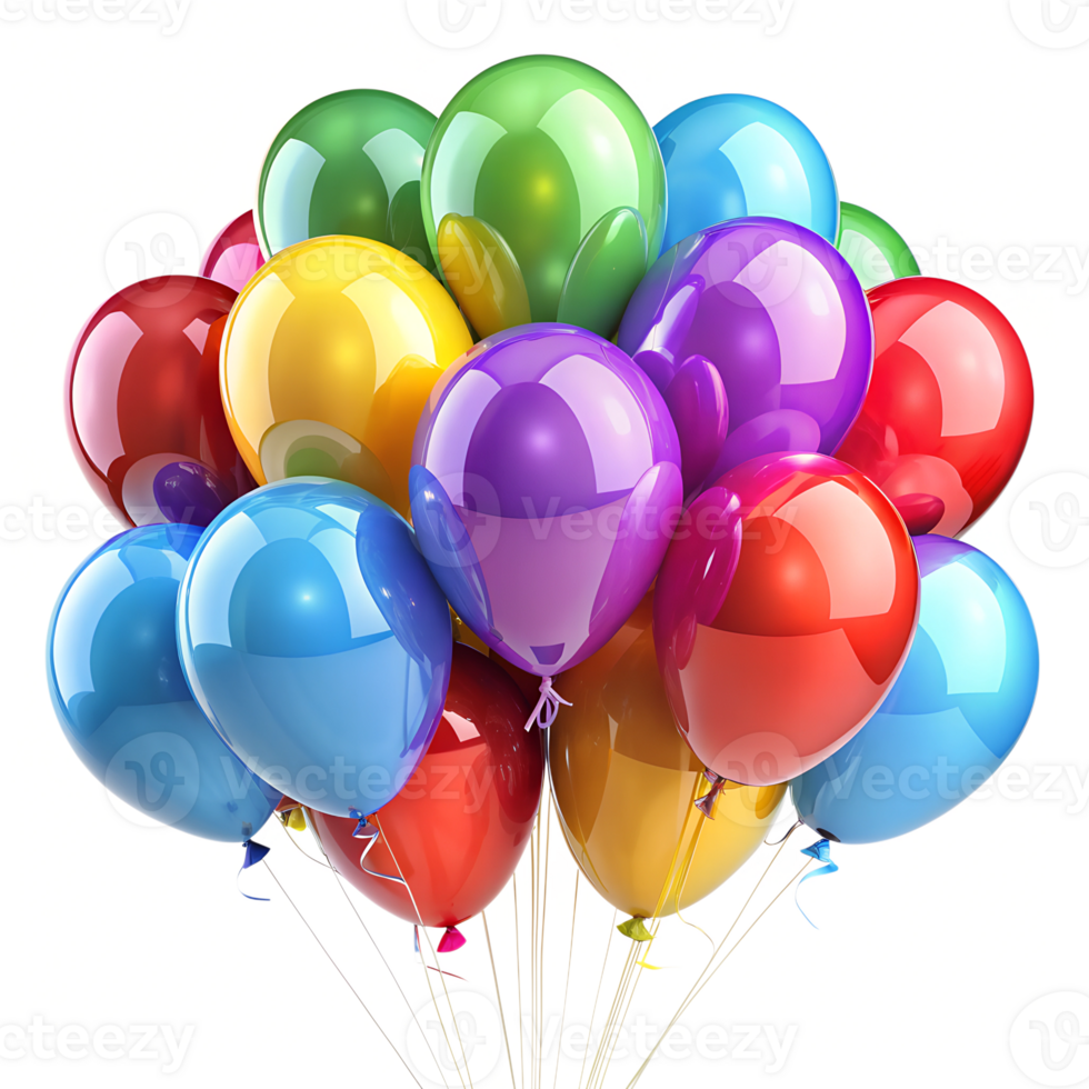 Colorful balloons float at the party, isolated transparent png